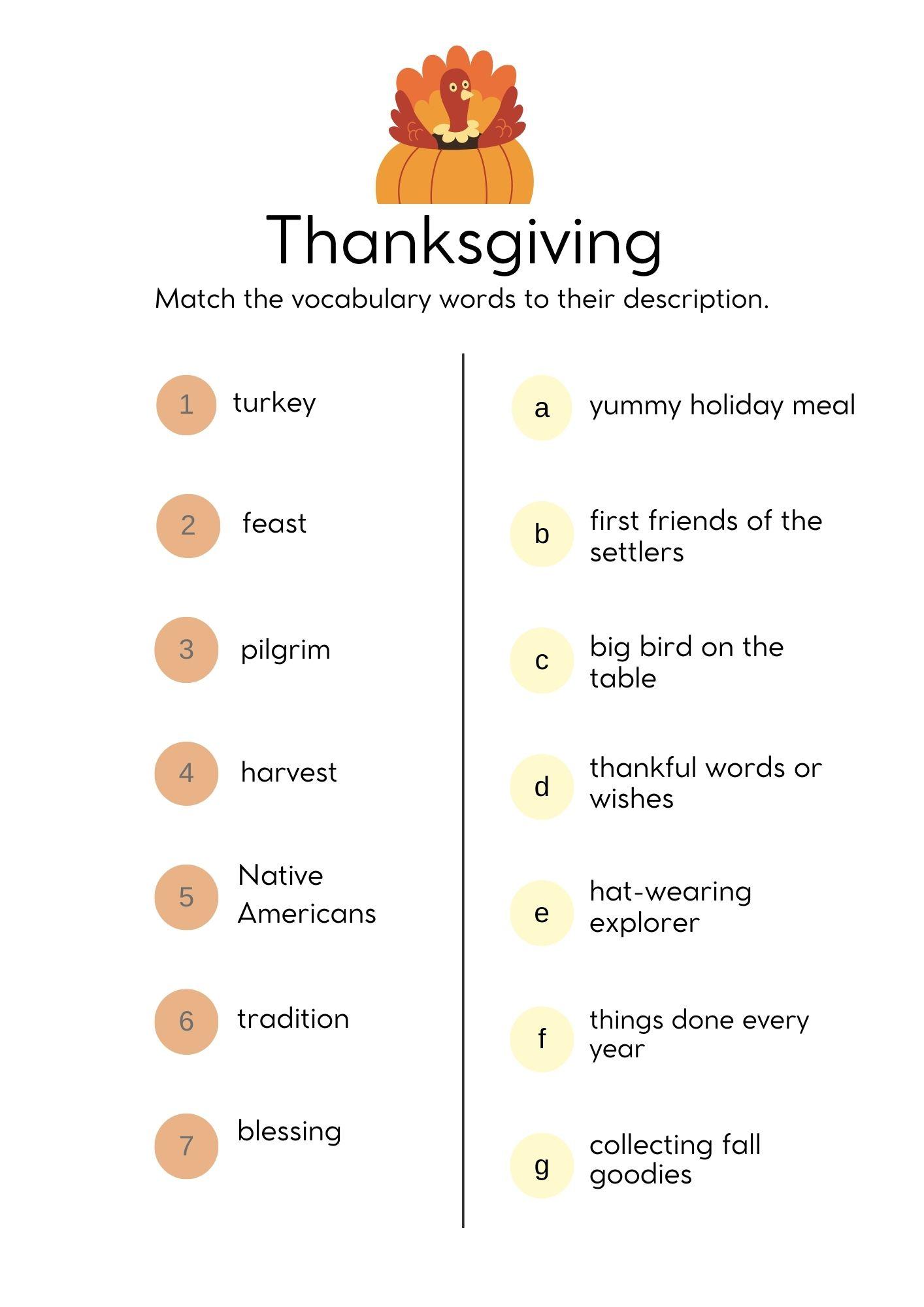 Grammar Corner EFL Thanksgiving Word Match