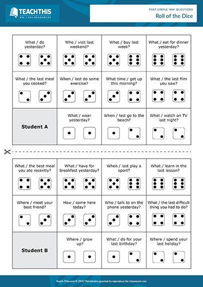 Grammar Corner Past Simple Wh Questions Roll of the Dice