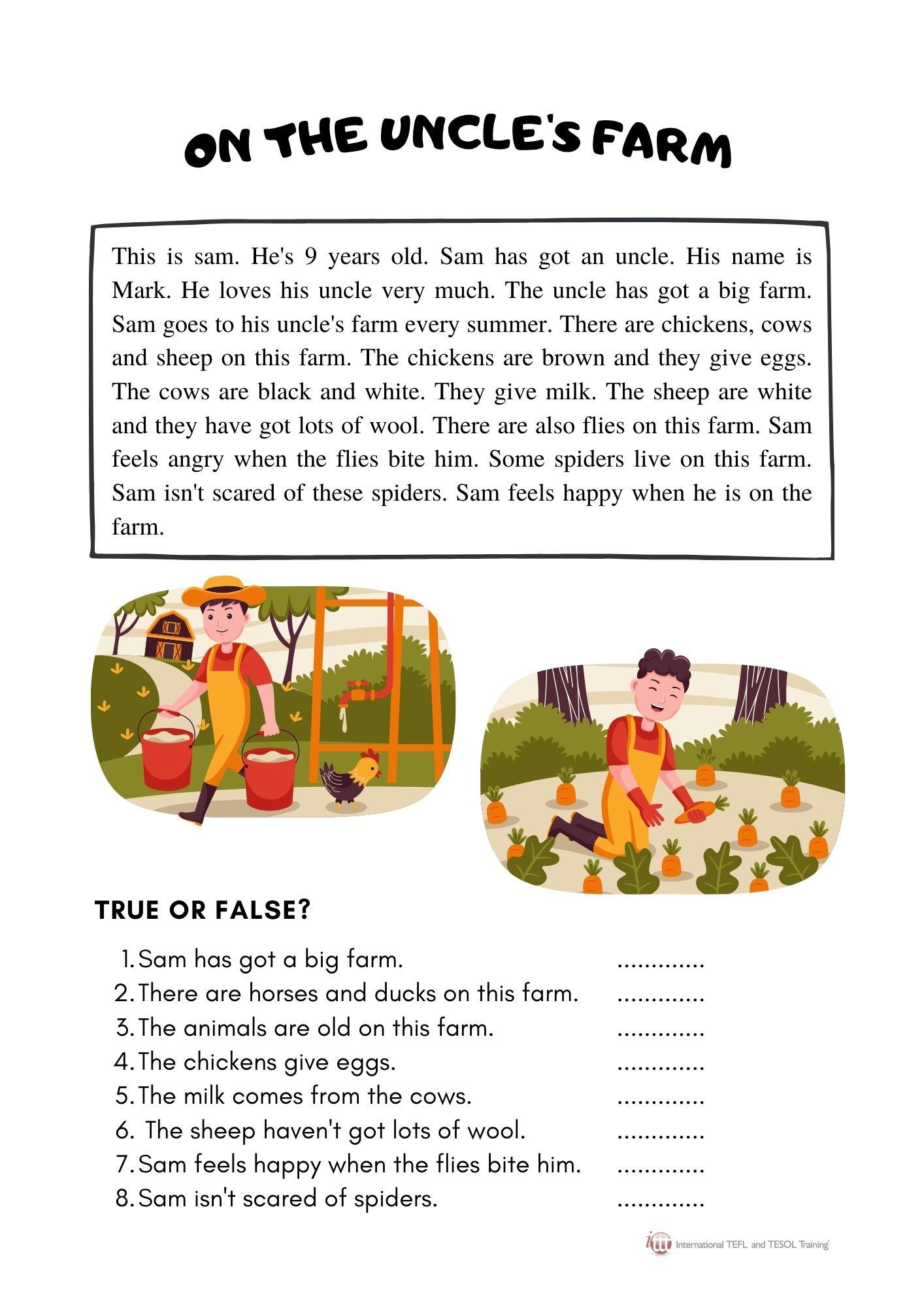 Grammar corner ON THE UNCLE'S FARM Reading Comprehension Grammar Corner ON THE UNCLE'S FARM Reading Comprehension