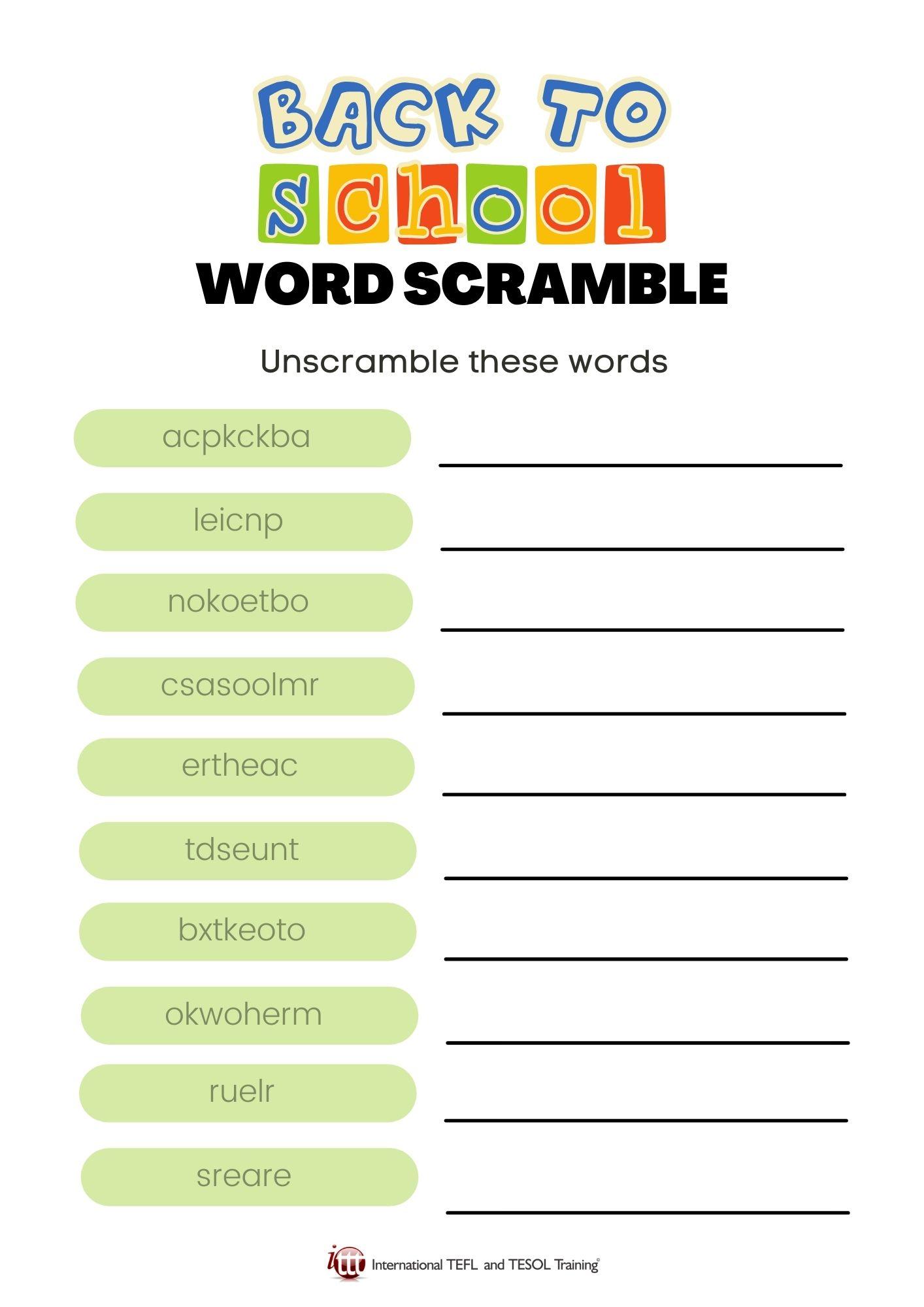 Grammar Corner Back To School Vocabulary EFL Word Scramble