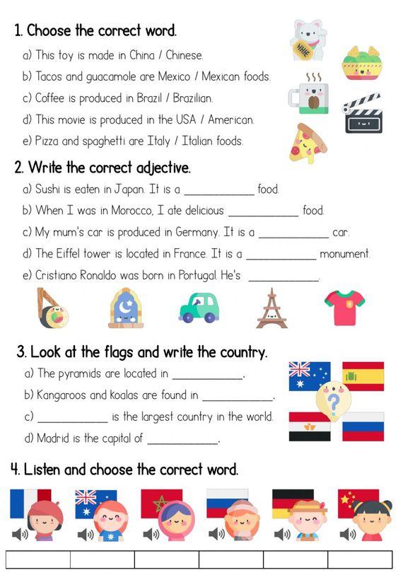 Grammar Corner Countries and Adjectives Worksheet