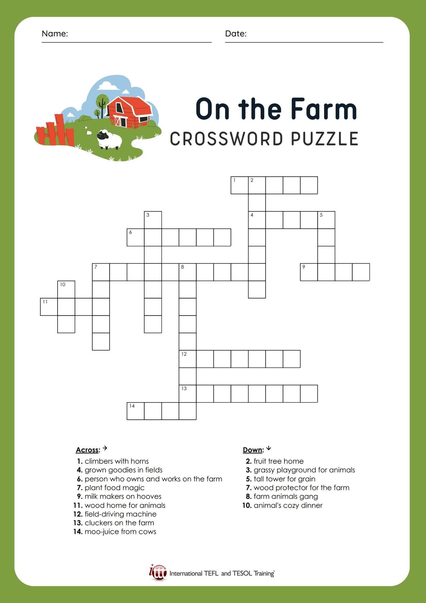 Grammar Corner EFL On the Farm Vocabulary Crossword Puzzle