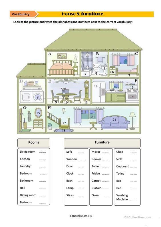 Grammar Corner House and Furniture Worksheet