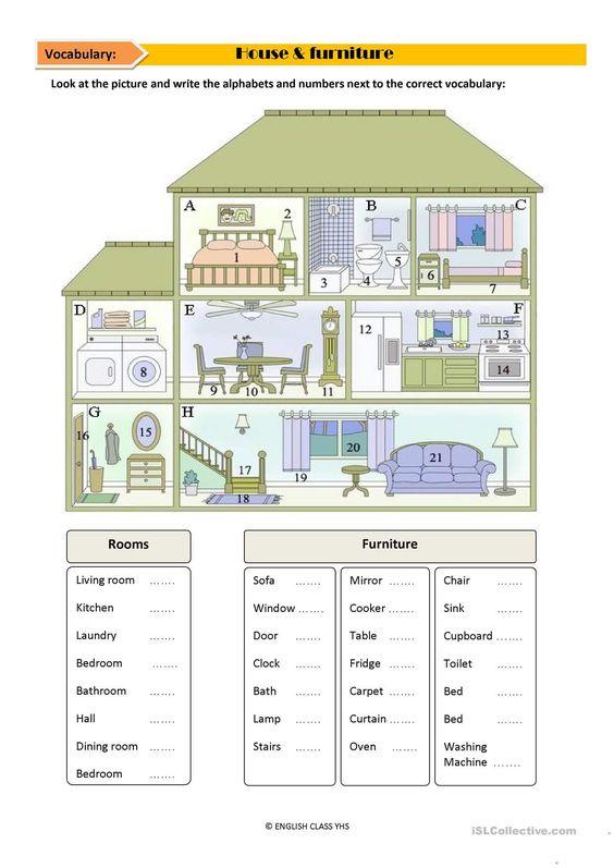 Grammar Corner House and Furniture Worksheet