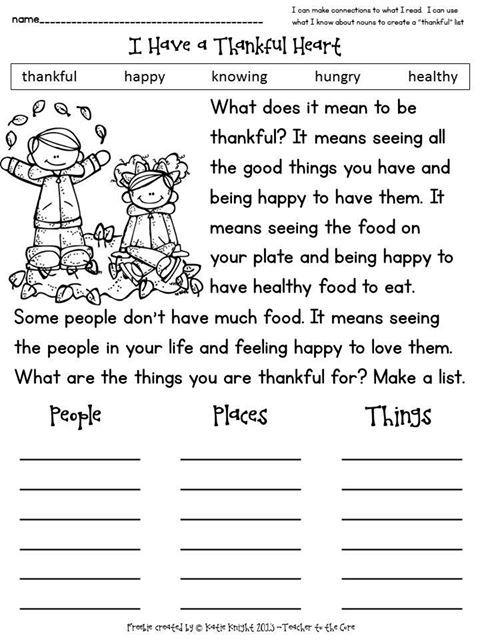 Grammar Corner I Have a Thankful Heart Thanksgiving Worksheet