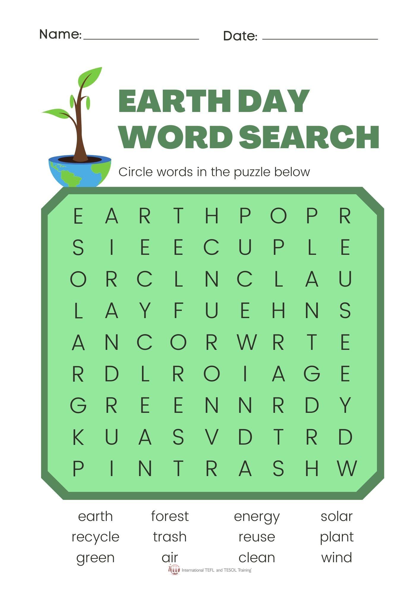 Grammar Corner Earth Day Word Search