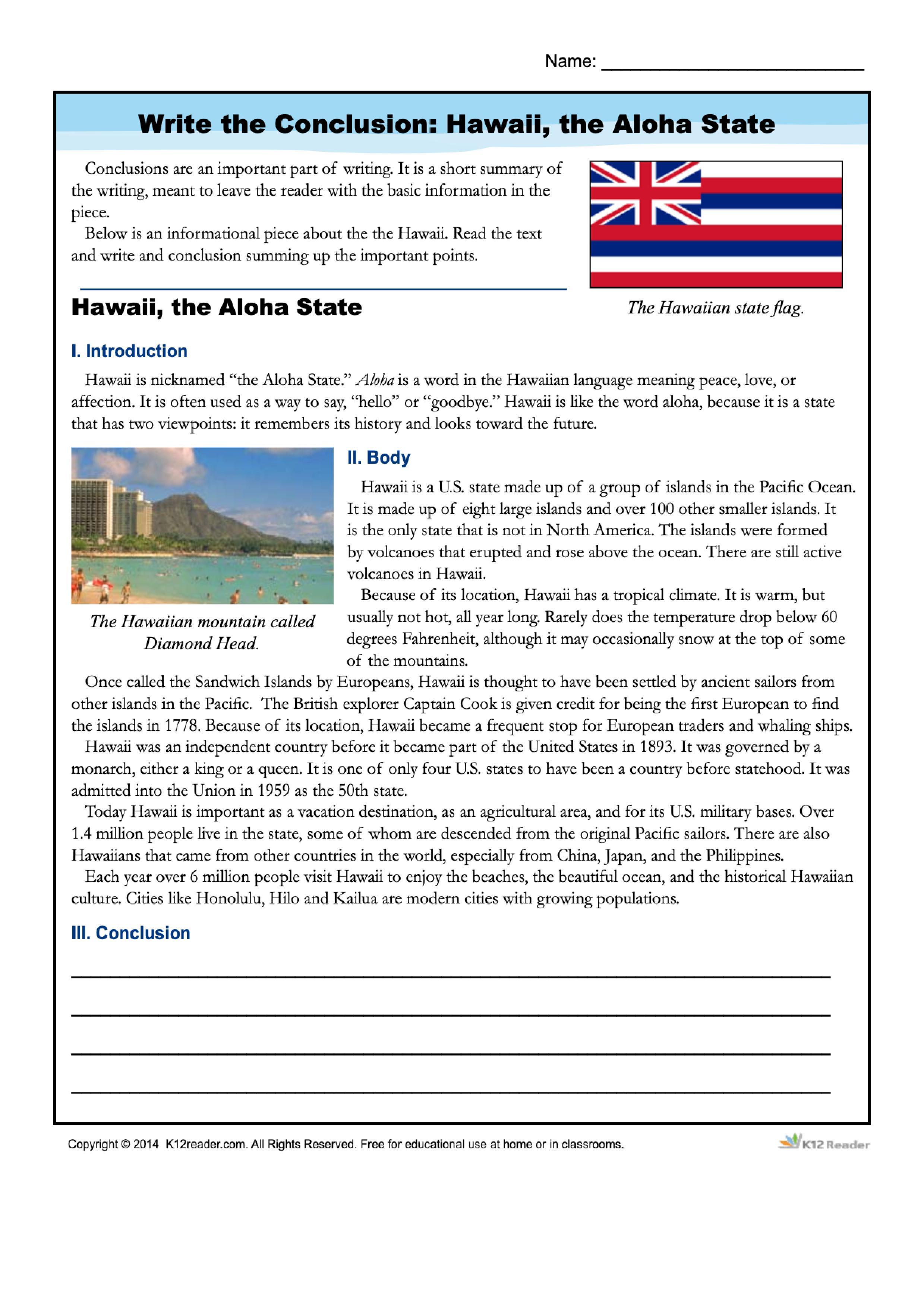 Grammar Corner Hawaii, the Aloha State - Writing Activity