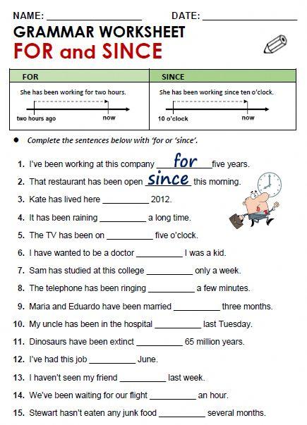 Grammar Corner Since or For - Grammar Worksheet