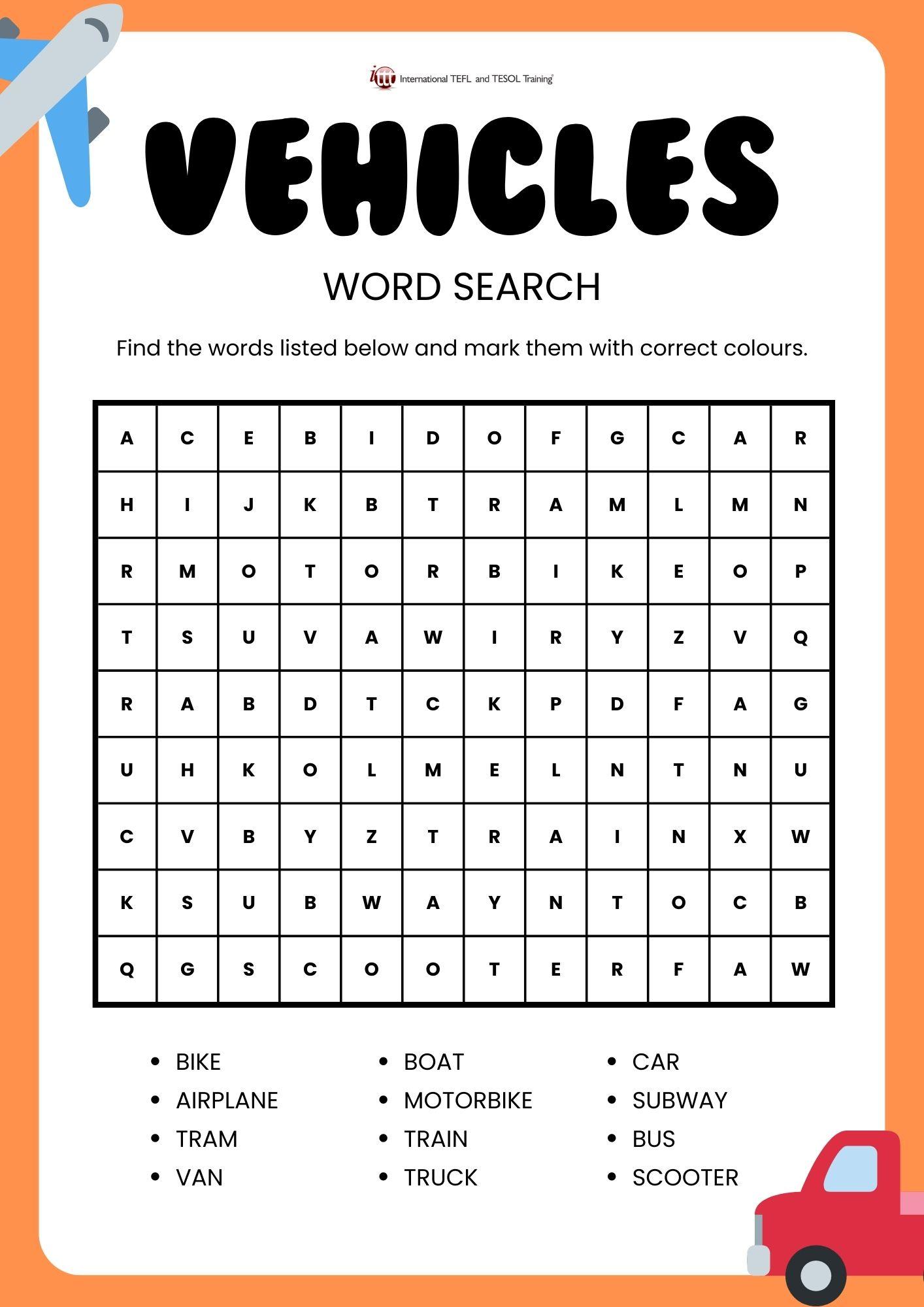 Grammar corner EFL Word Search about Vehicles Grammar Corner EFL Word Search about Vehicles