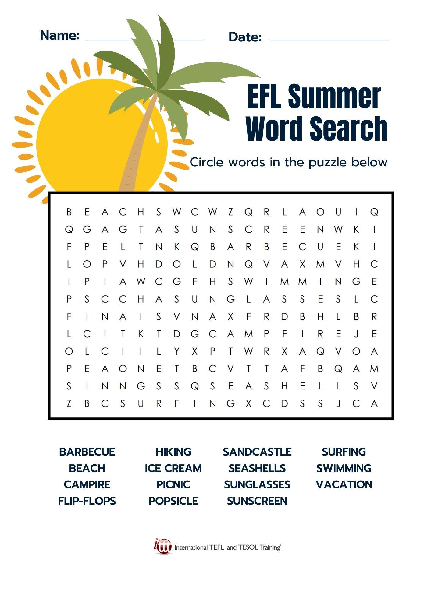 Grammar Corner Summer EFL Word Search