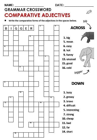 Grammar Corner Comparative Adjectives Crossword Puzzle