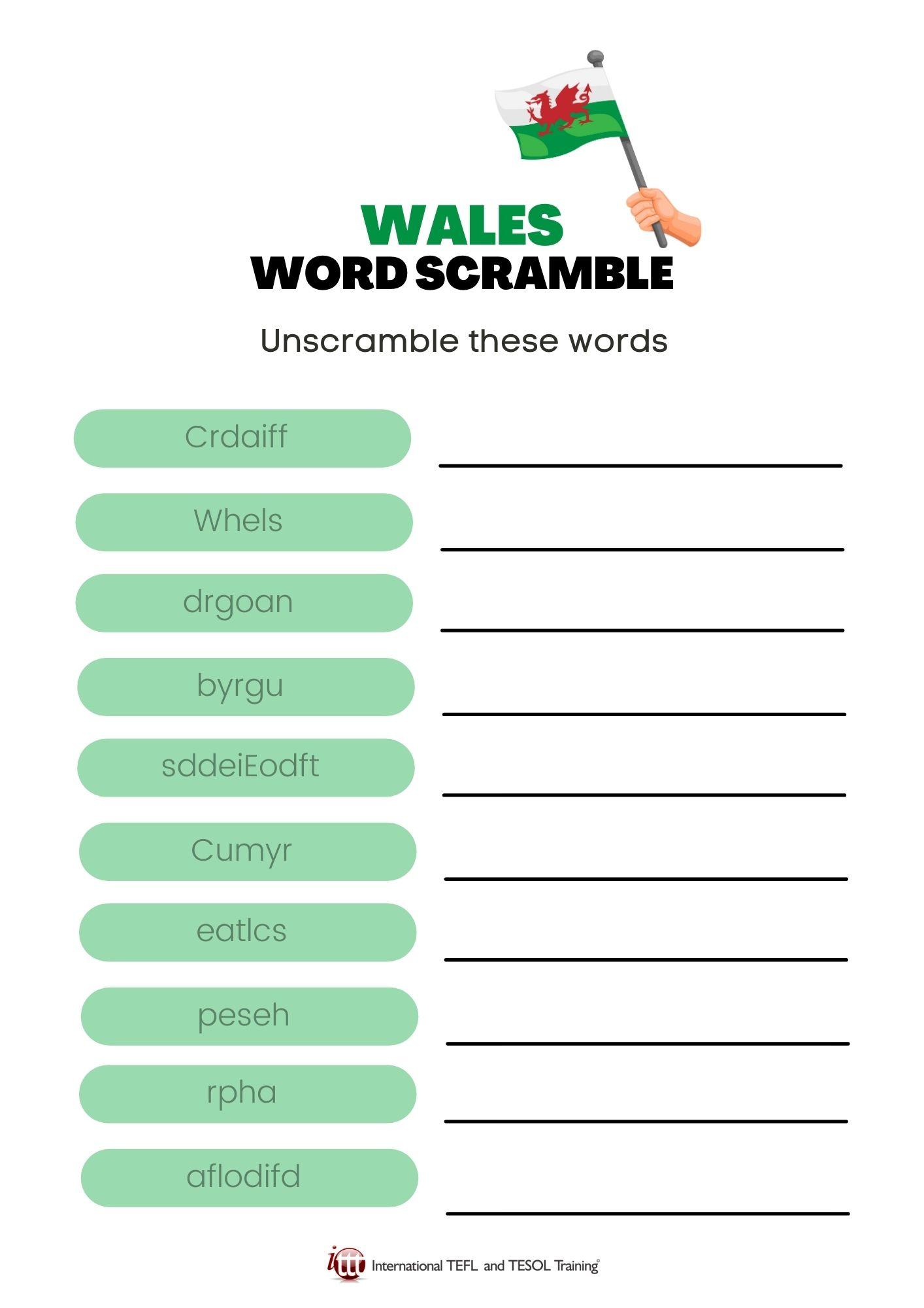 Grammar Corner Wales Vocabulary EFL Word Scramble