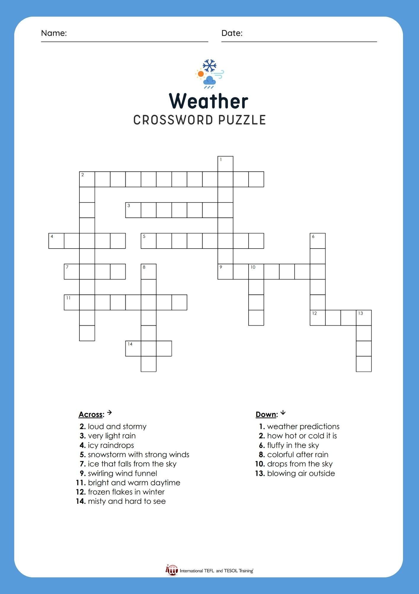 Grammar Corner EFL Weather Vocabulary Crossword Puzzle