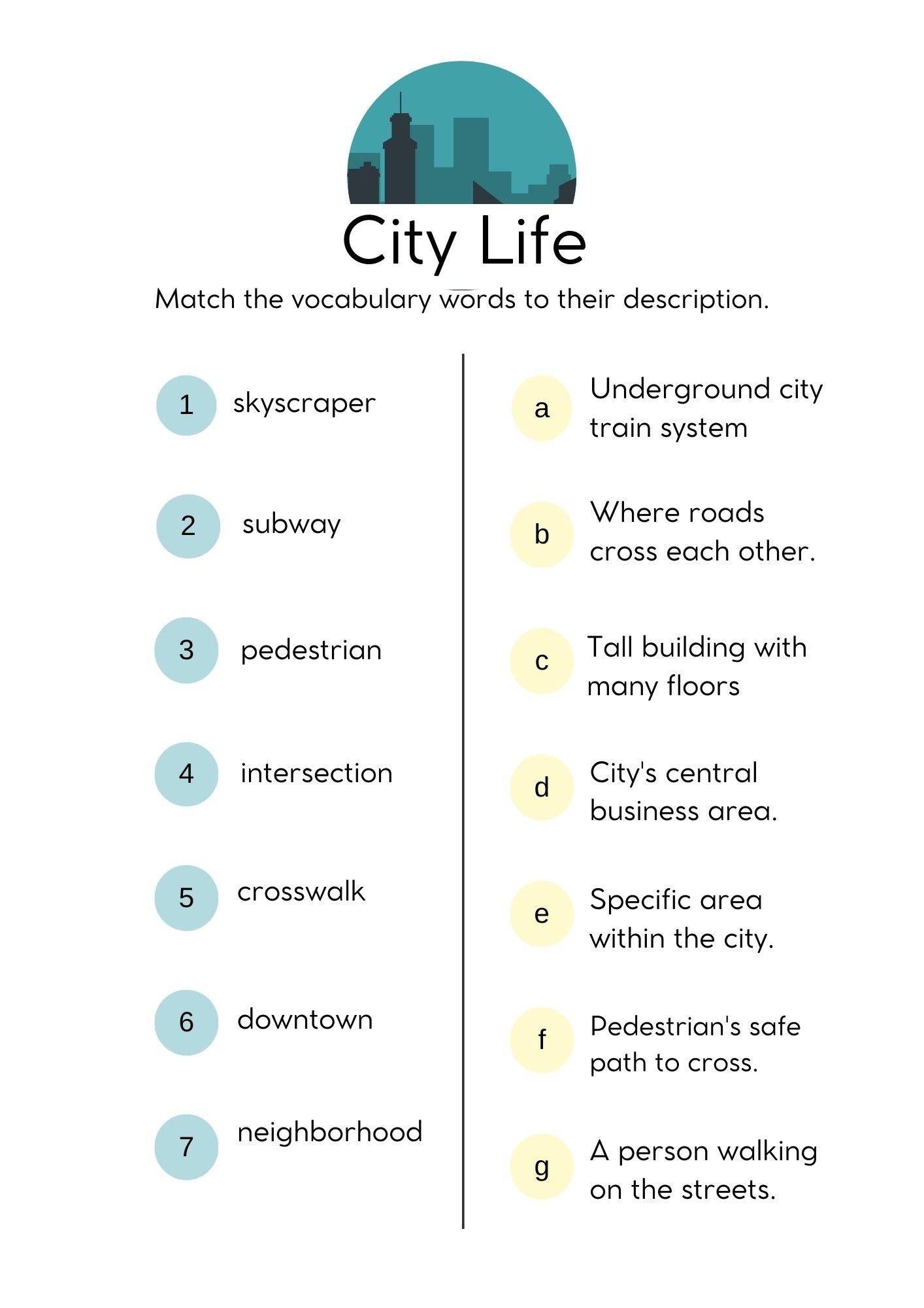 Grammar Corner EFL Word Match City Life