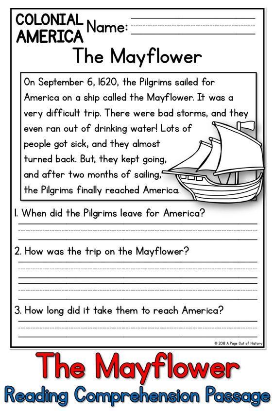 Grammar Corner The Mayflower Thanksgiving Reading Comprehension