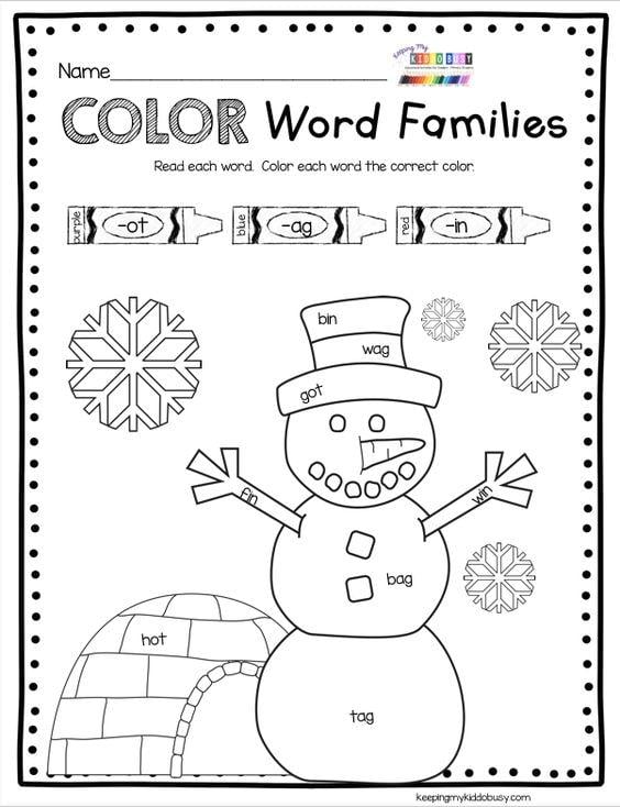 Grammar Corner Snowman Color Word Families