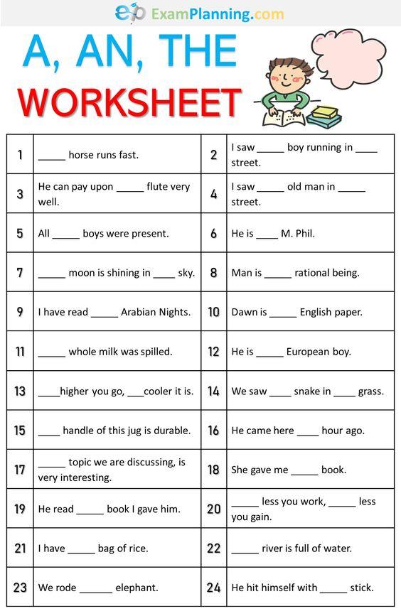 Grammar Corner A, An, The Worksheet
