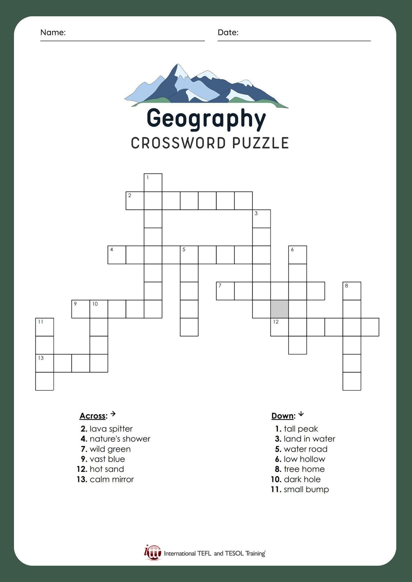 Grammar Corner EFL Geography Vocabulary Crossword Puzzle