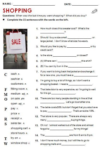 Grammar corner Shopping - Complete the Sentences Grammar Corner Shopping - Complete the Sentences
