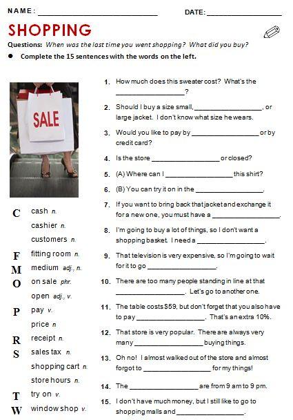 Grammar Corner Shopping - Complete the Sentences