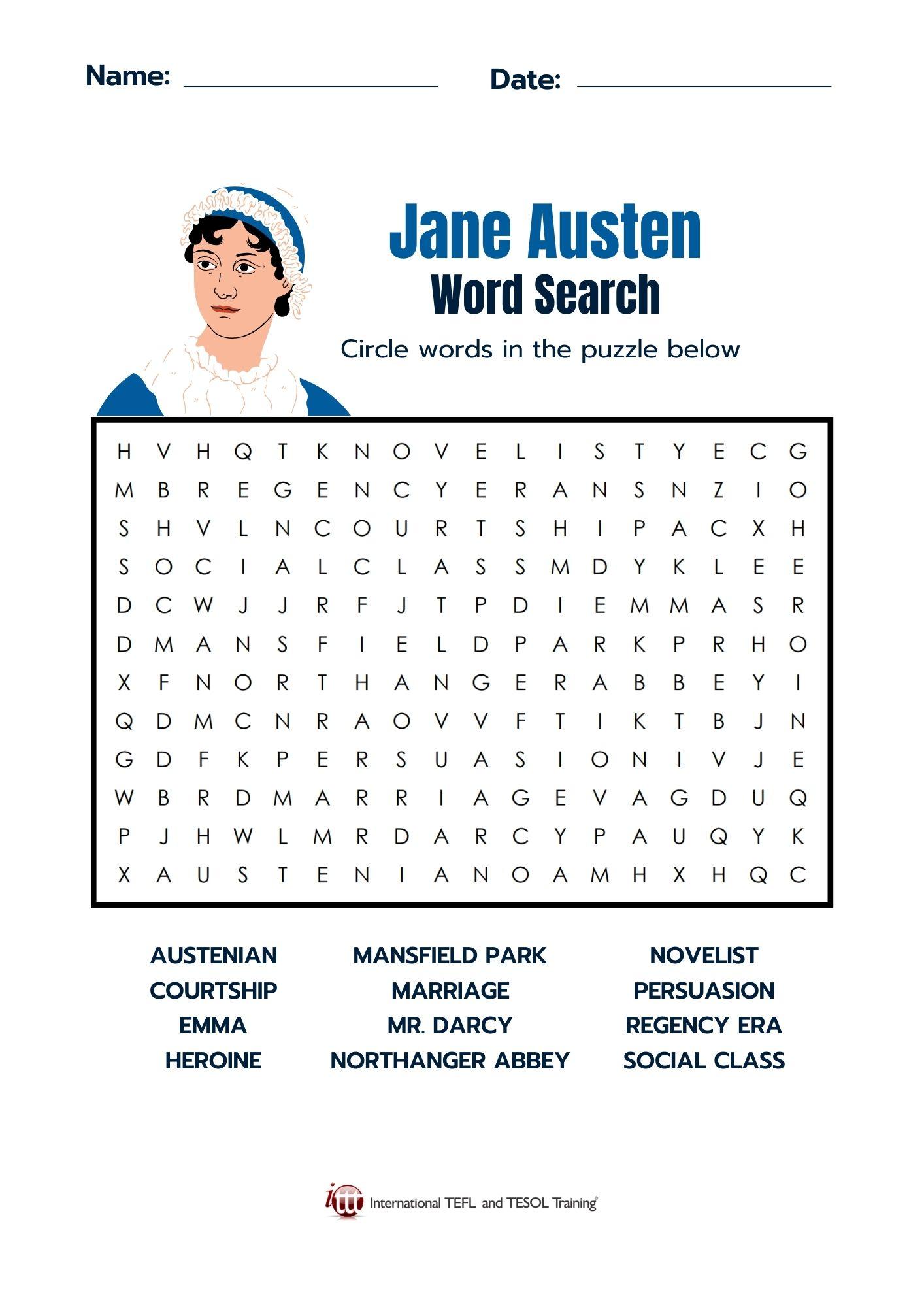 Grammar corner Jane Austen Vocabulary EFL Word Search Grammar Corner Jane Austen Vocabulary EFL Word Search