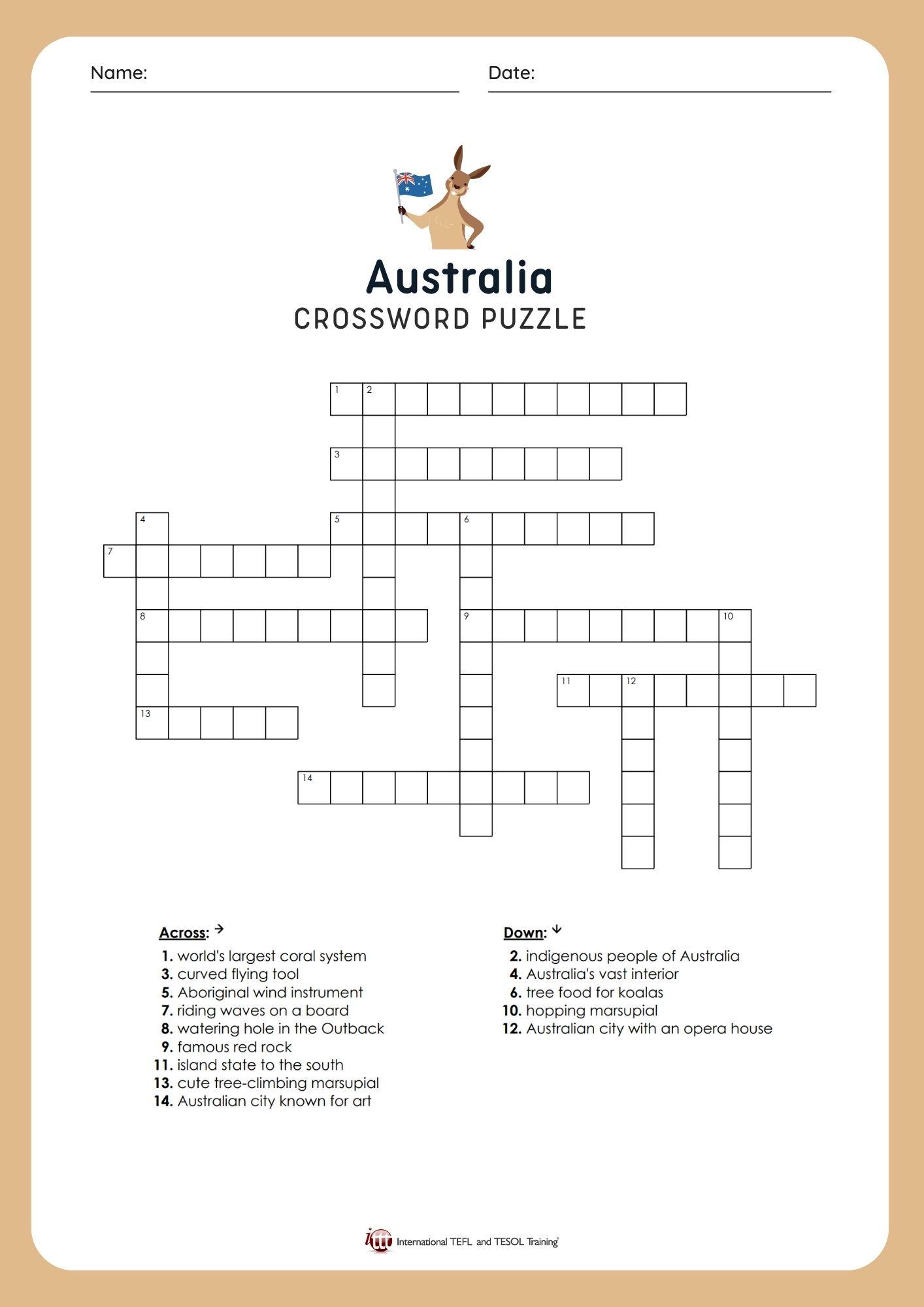 Grammar Corner EFL Australia Vocabulary Crossword Puzzle