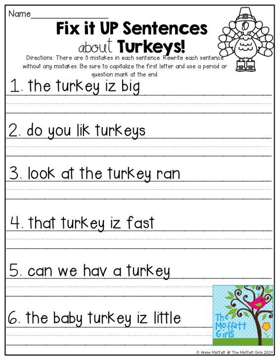 Grammar Corner Fix Sentences about Turkeys for Thanksgiving