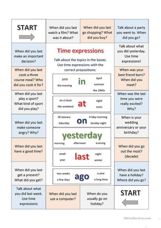 Grammar Corner Time Expressions Board Game