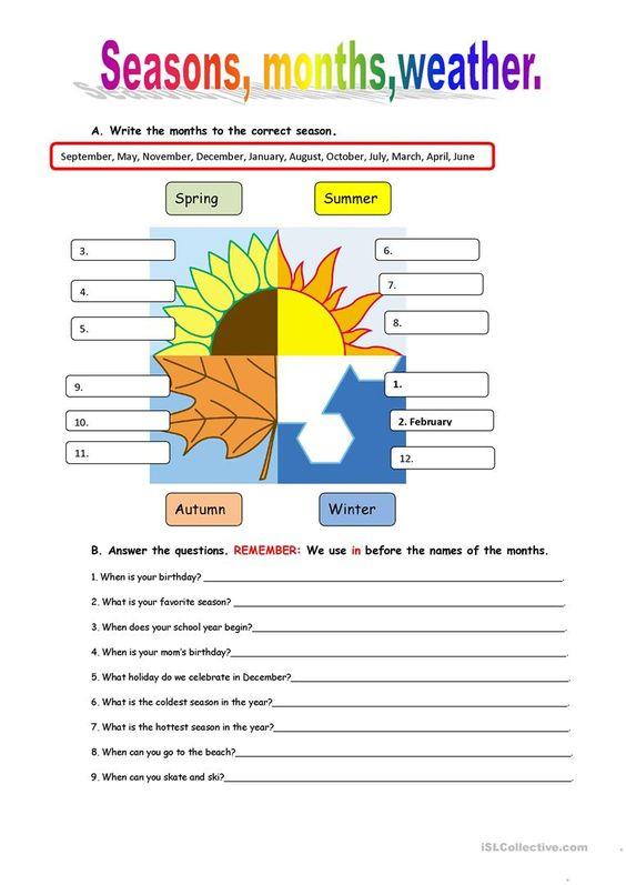 Grammar Corner Seasons, Months, Weather