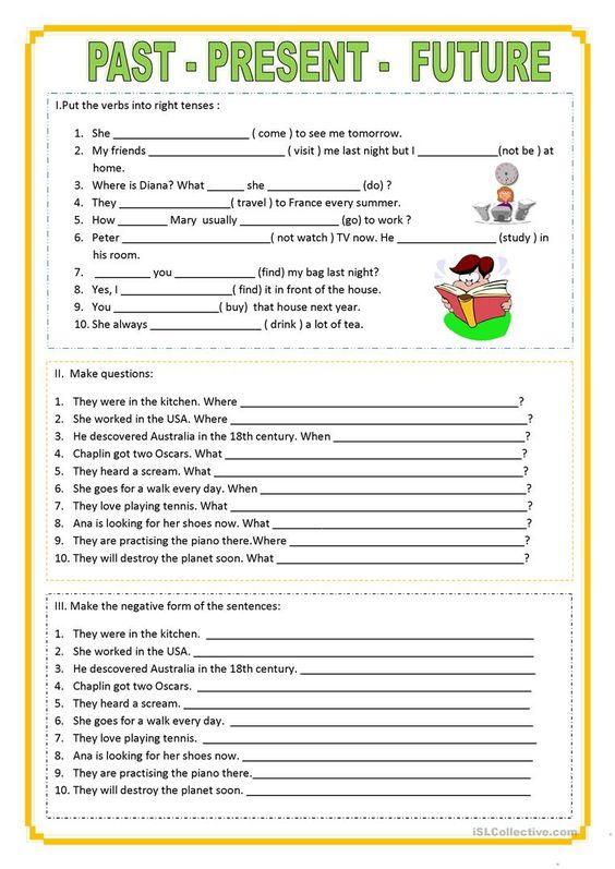 Future Past Present Tense Worksheets