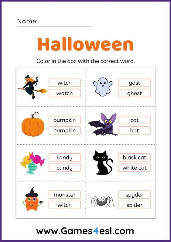 Grammar Corner Halloween Vocabulary Worksheet
