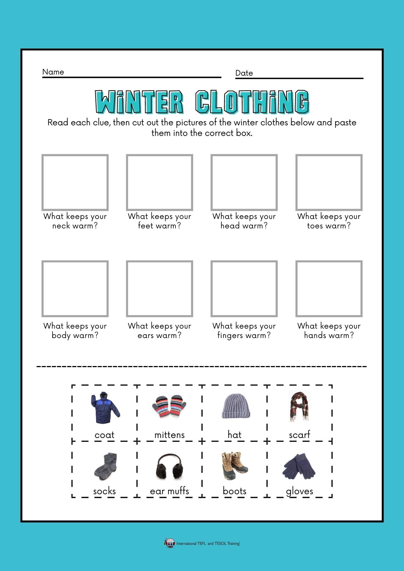 Grammar Corner EFL Winter Clothing Worksheet