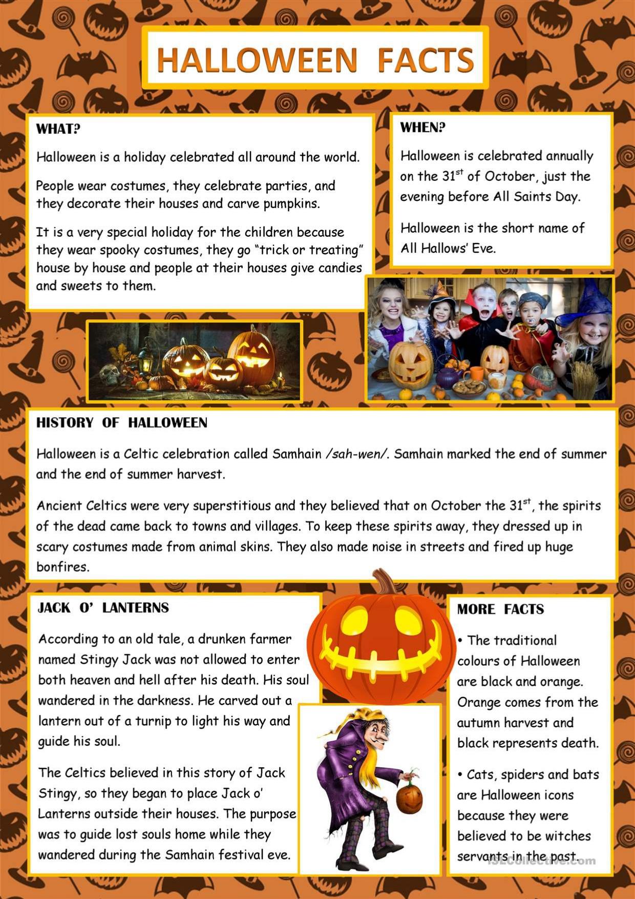 Grammar Corner Halloween Facts Worksheet