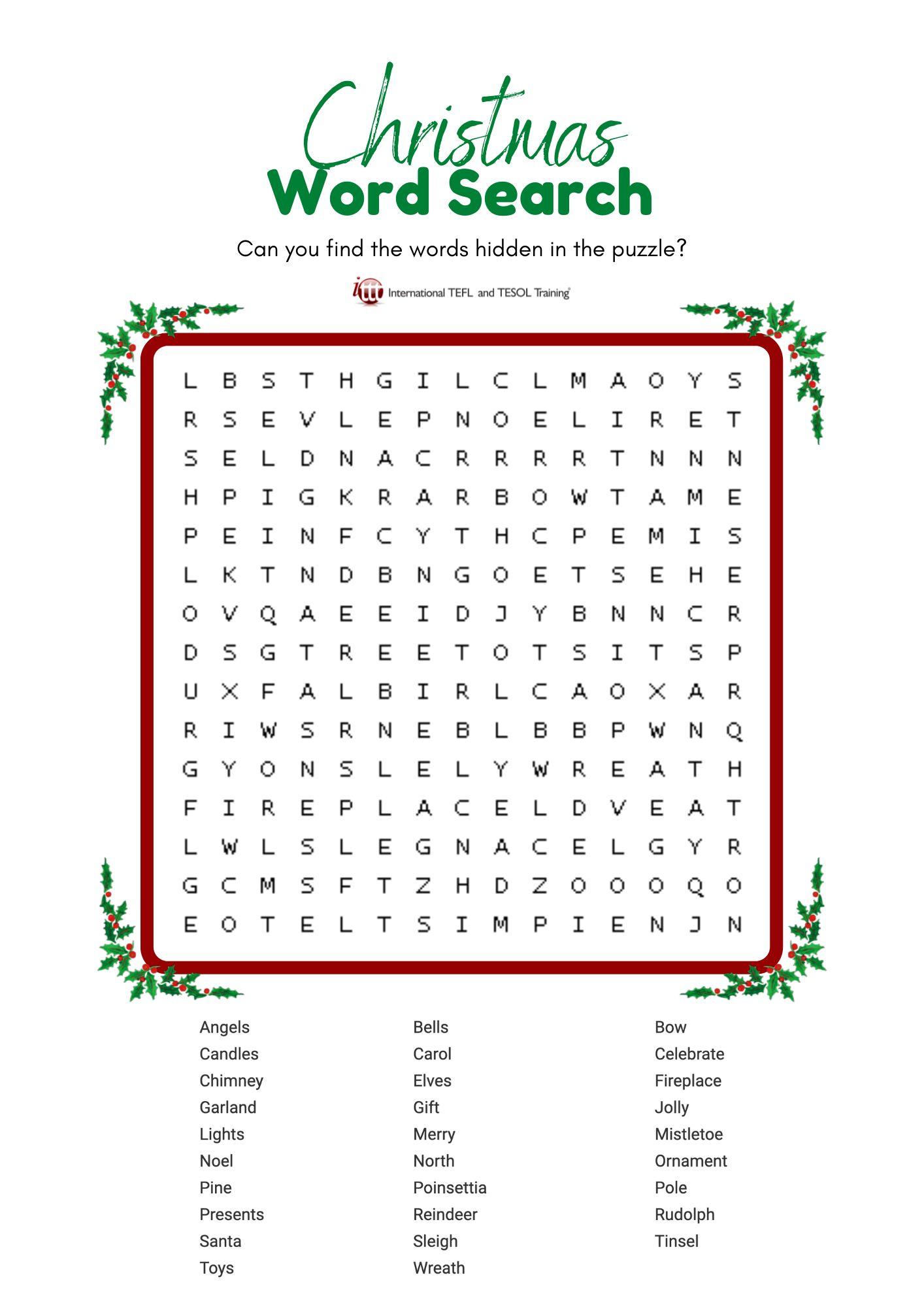 Grammar Corner EFL Christmas Word Search