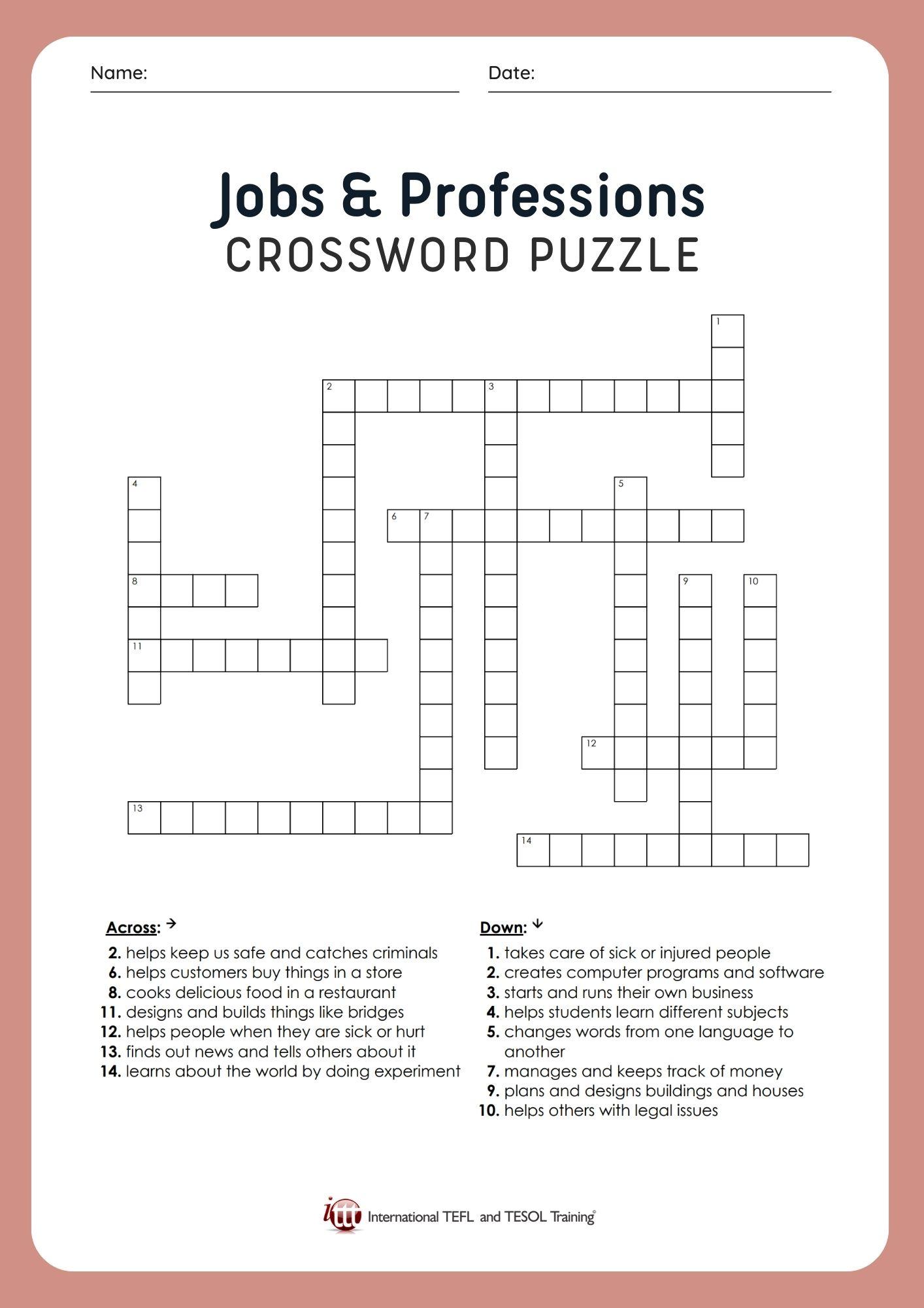 Grammar Corner Jobs & Professions EFL Crossword Puzzle