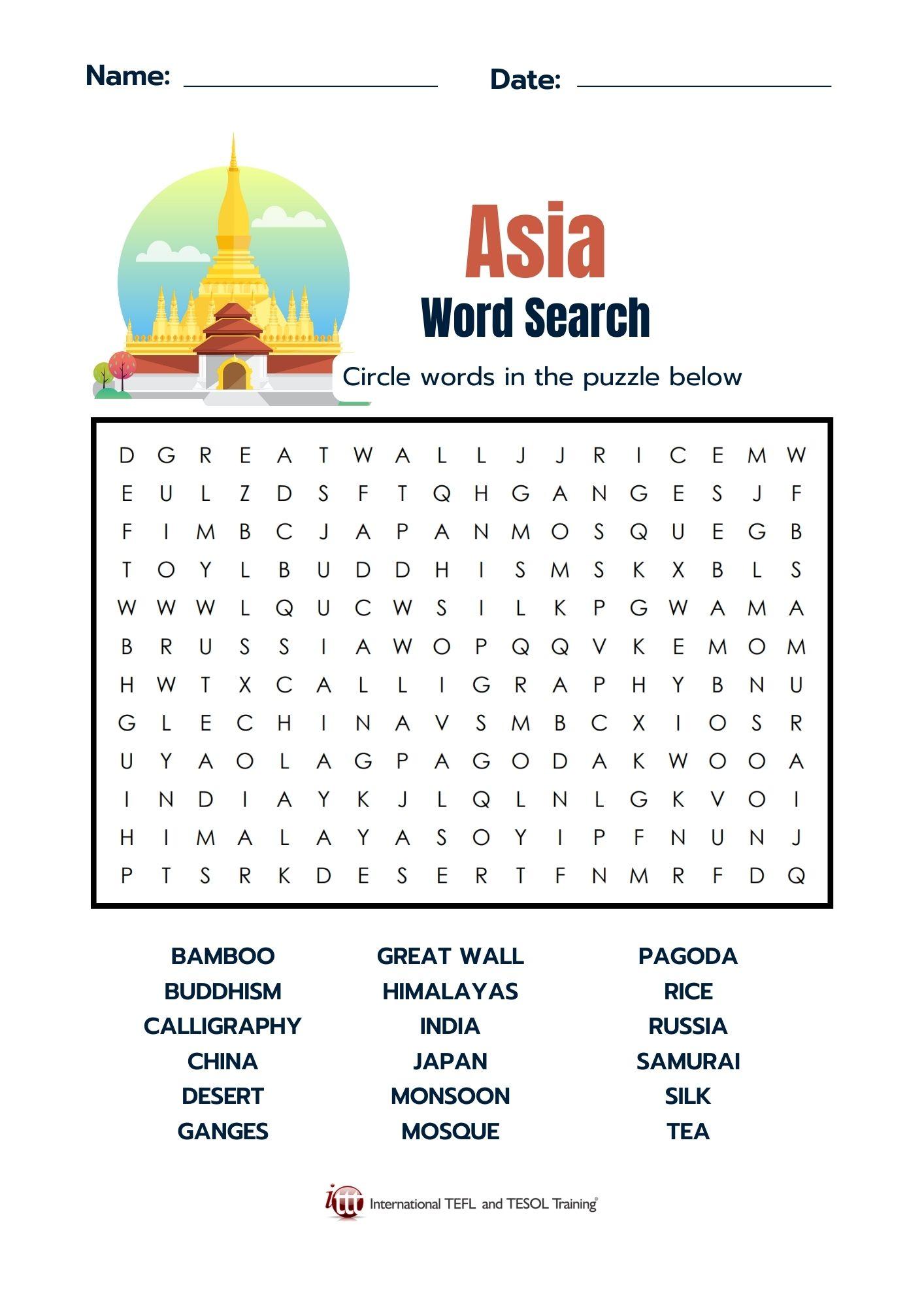 Grammar Corner Asia Vocabulary EFL Word Search