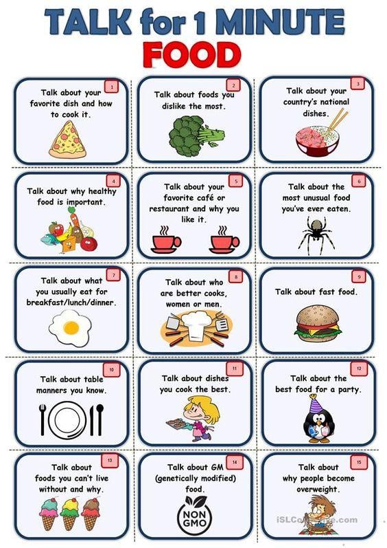 Grammar Corner Talk for 1 Minute About Food - Speaking Cards
