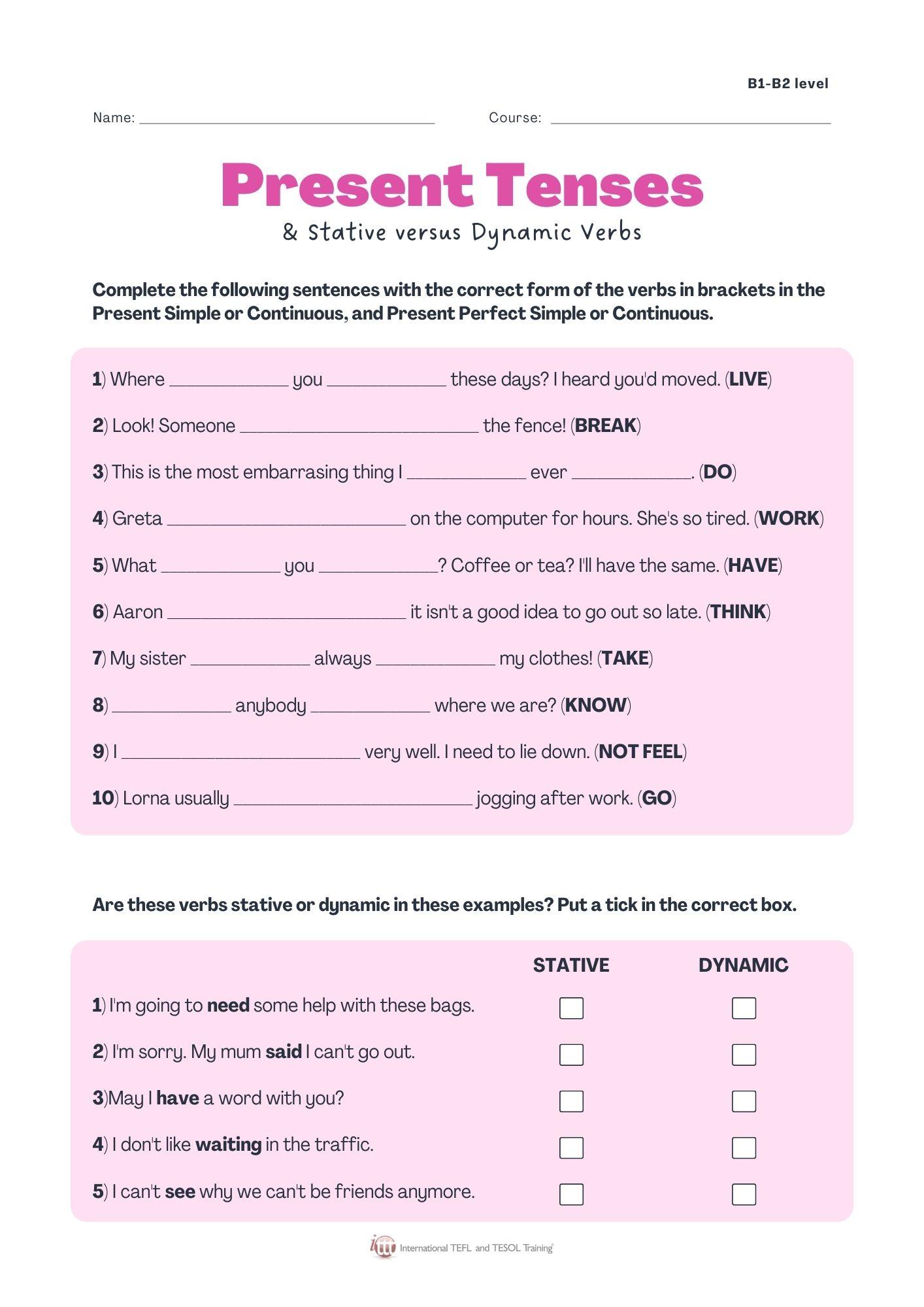 Grammar Corner Present Tenses - Stative versus Dynamic Verbs