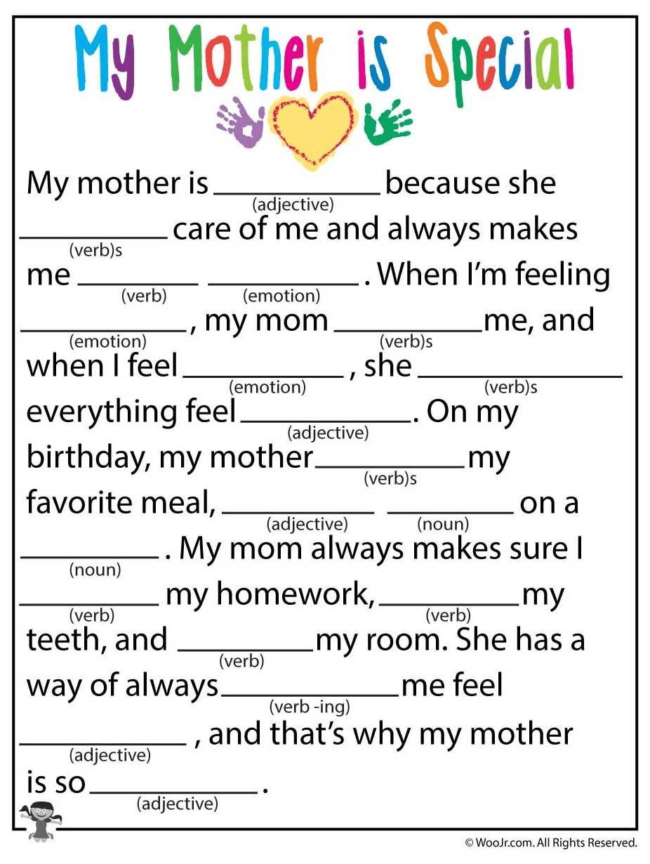 Grammar Corner Mother's Day Mad Libs
