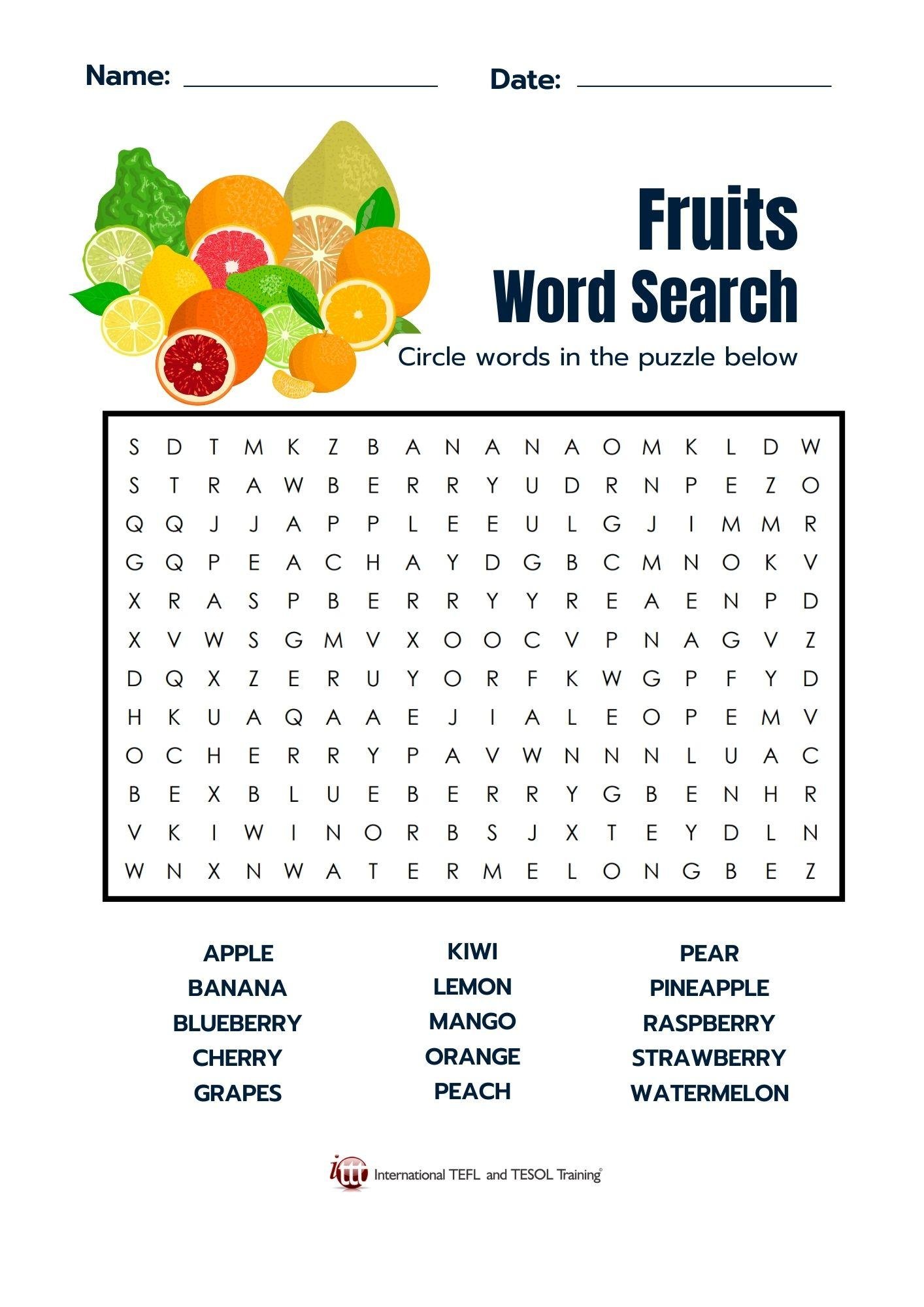 Grammar Corner Fruits EFL Word Search