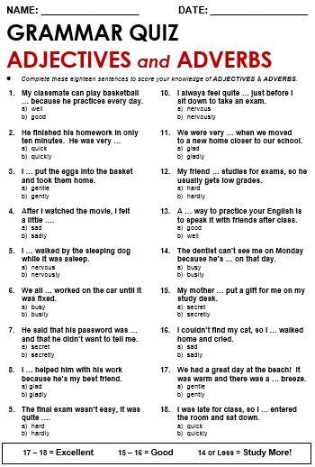 Grammar Corner Adjectives and Adverbs Grammar Quiz