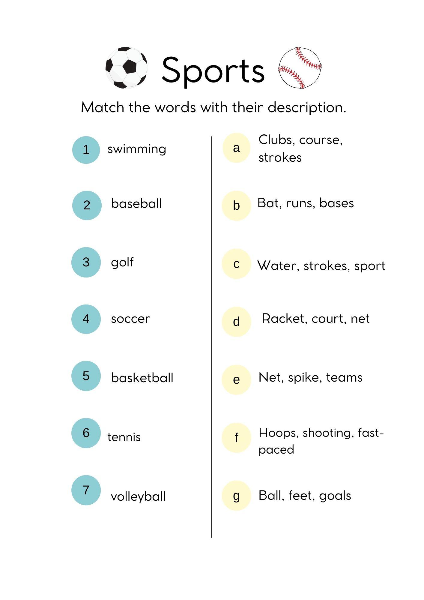 Grammar Corner EFL Word Match Sports