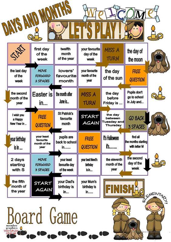 Grammar Corner Days and Months Board Game