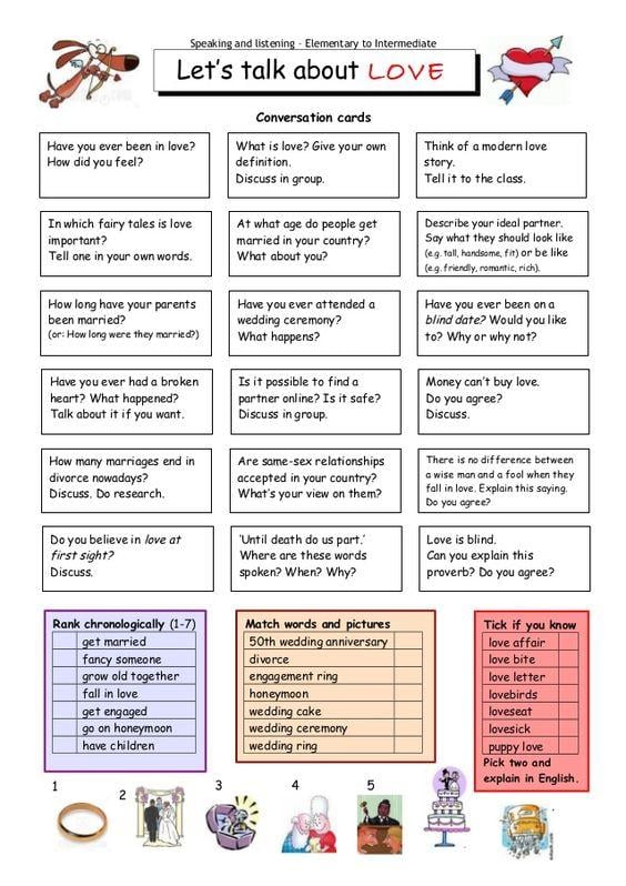 Grammar Corner Talk About Love Speaking Cards