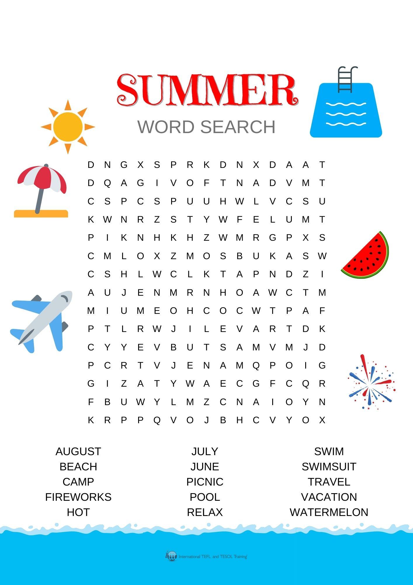 Grammar Corner ESL Summer Word Search