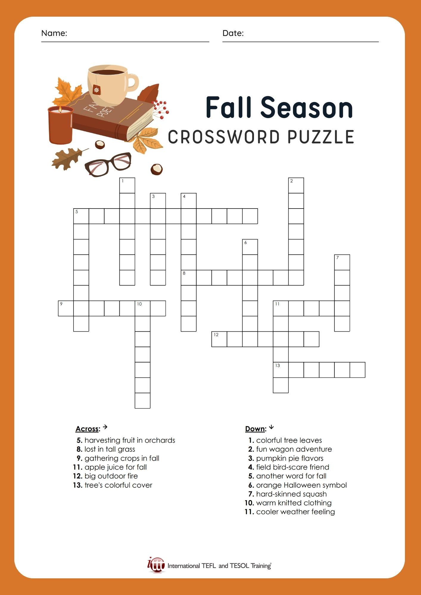 Grammar Corner EFL Fall Season Vocabulary Crossword Puzzle