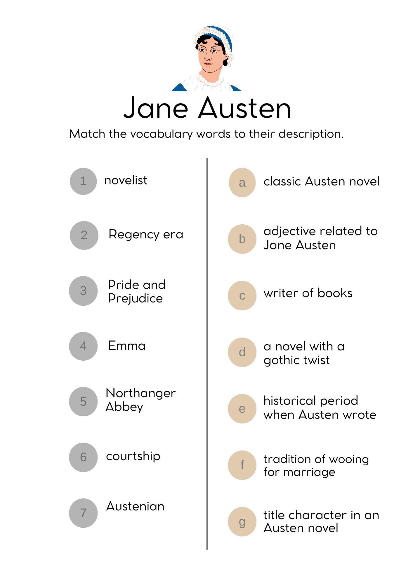 Grammar corner EFL Jane Austen Word Match Grammar Corner EFL Jane Austen Word Match