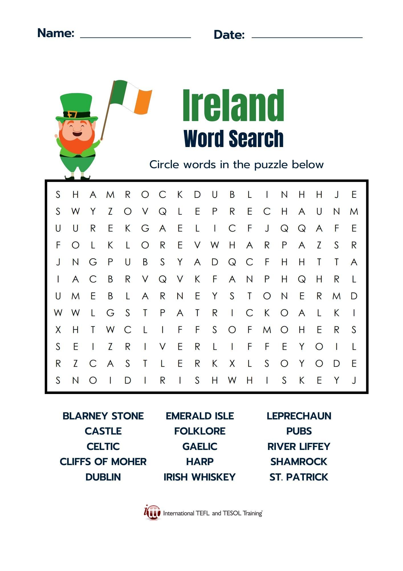 Grammar Corner Ireland Vocabulary EFL Word Search