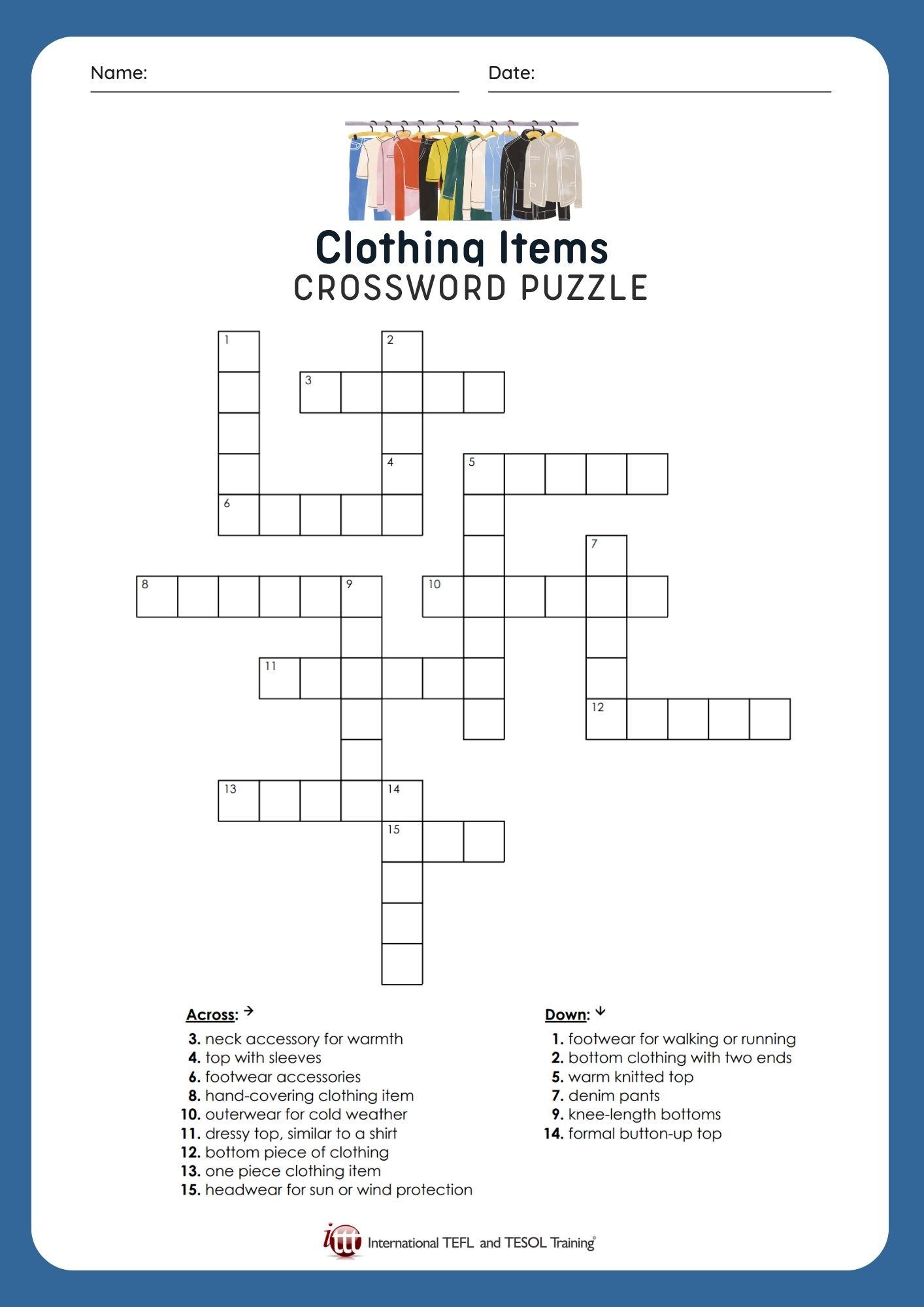 Grammar corner EFL Clothing Items Crossword Puzzle Grammar Corner EFL Clothing Items Crossword Puzzle