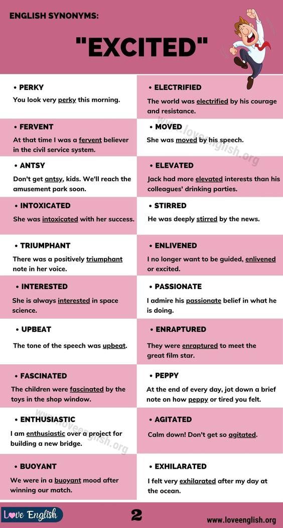 Grammar Corner Another Word for EXCITED: Wonderful List of 40 Synonyms of Excited in English